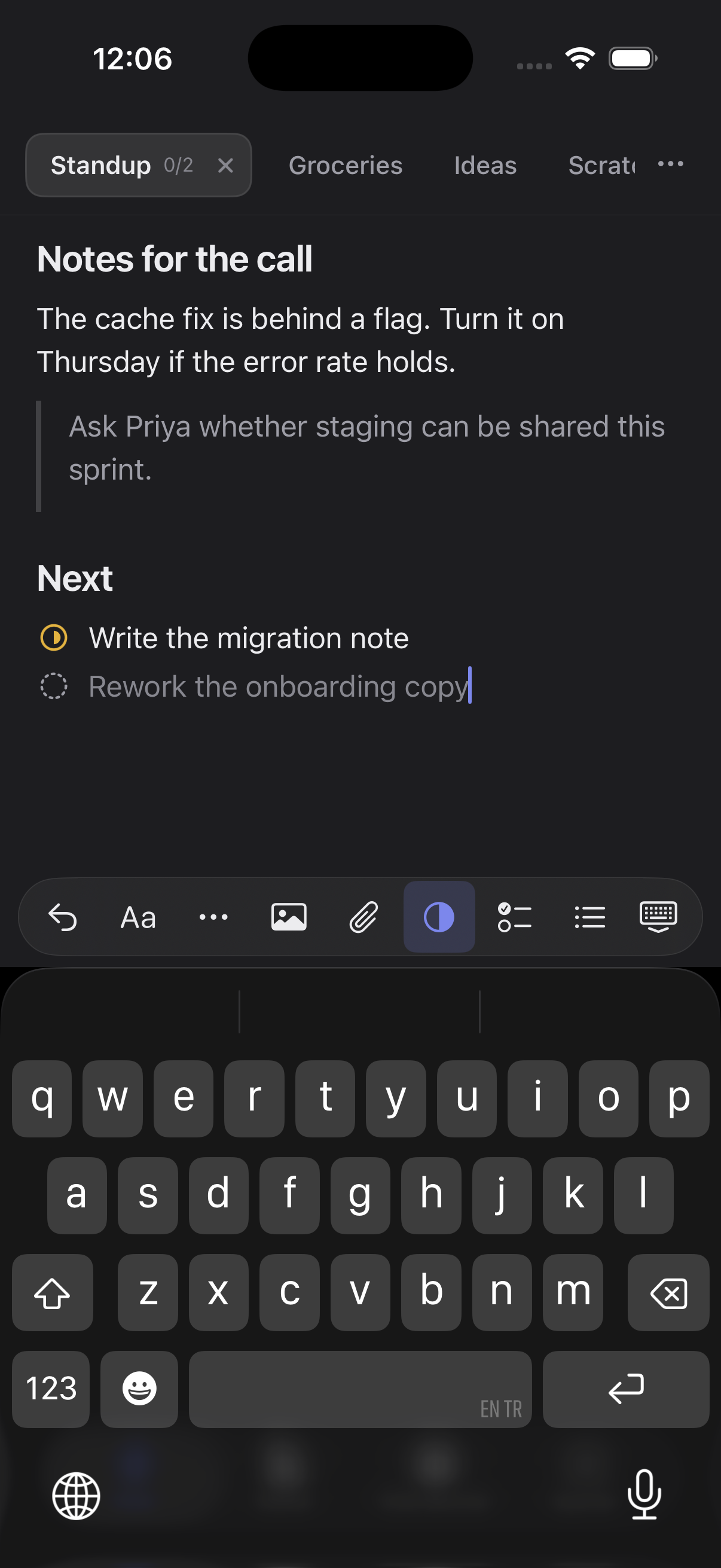 The same example note on Mac and iPhone — iPhone