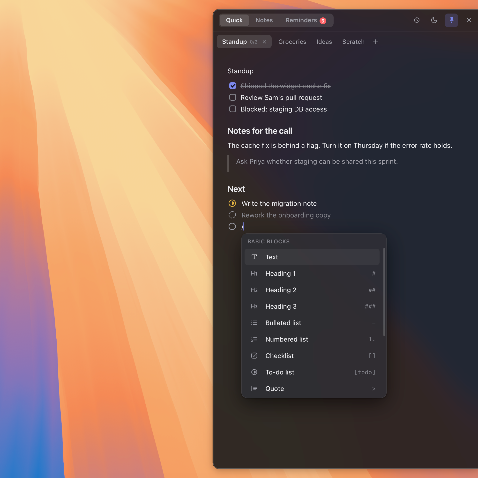 The same example note on Mac and iPhone — Mac